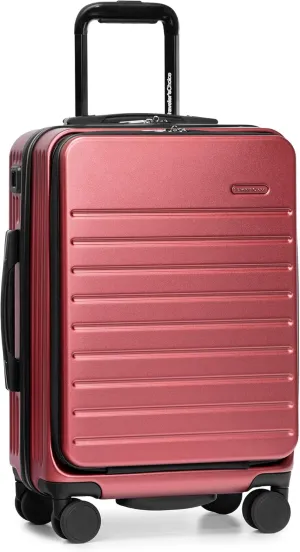 Traveler's Choice Mykel Front Pocket Polycarbonate Hardside Suitcase with Sleeve and Ergonomic Handle, Red, Carry-On 22-Inch