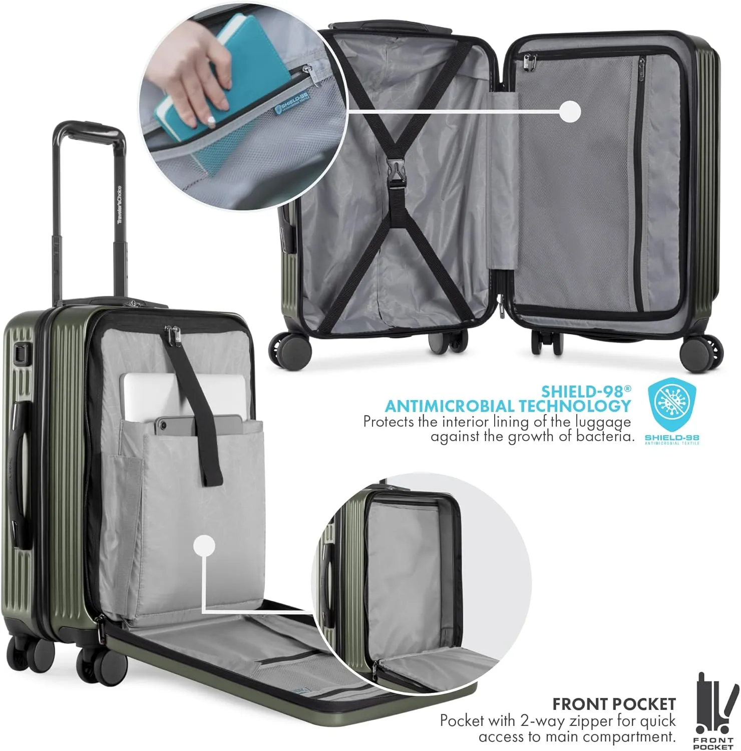 Traveler's Choice Mykel Front Pocket Polycarbonate Hardside Suitcase with Sleeve and Ergonomic Handle, Red, Carry-On 22-Inch