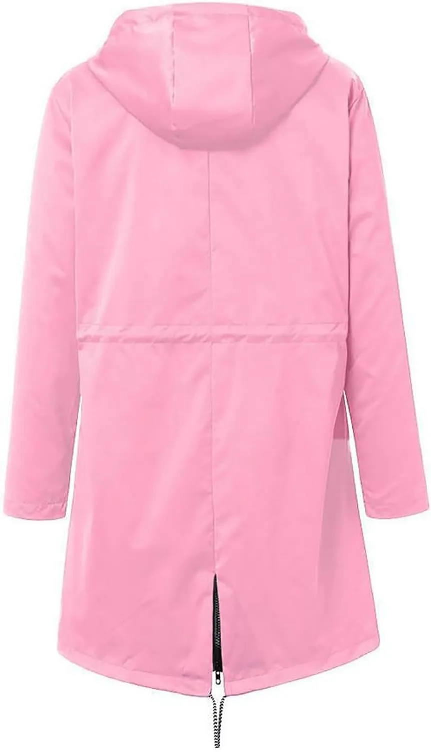 Trench Coat Women Mid Length Zip Up Windproof Rain Jacket Hooded Drawstring Waterproof Jacket with Zipper Pockets