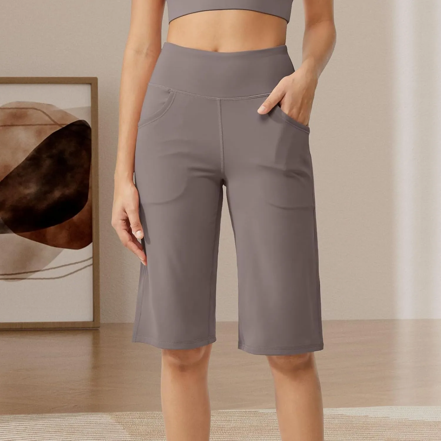 Tummy Control Yoga Capris Women Casual Stretch High Waisted Yoga Leggings Comfy Wide Leg Pants Yoga Capri for Women