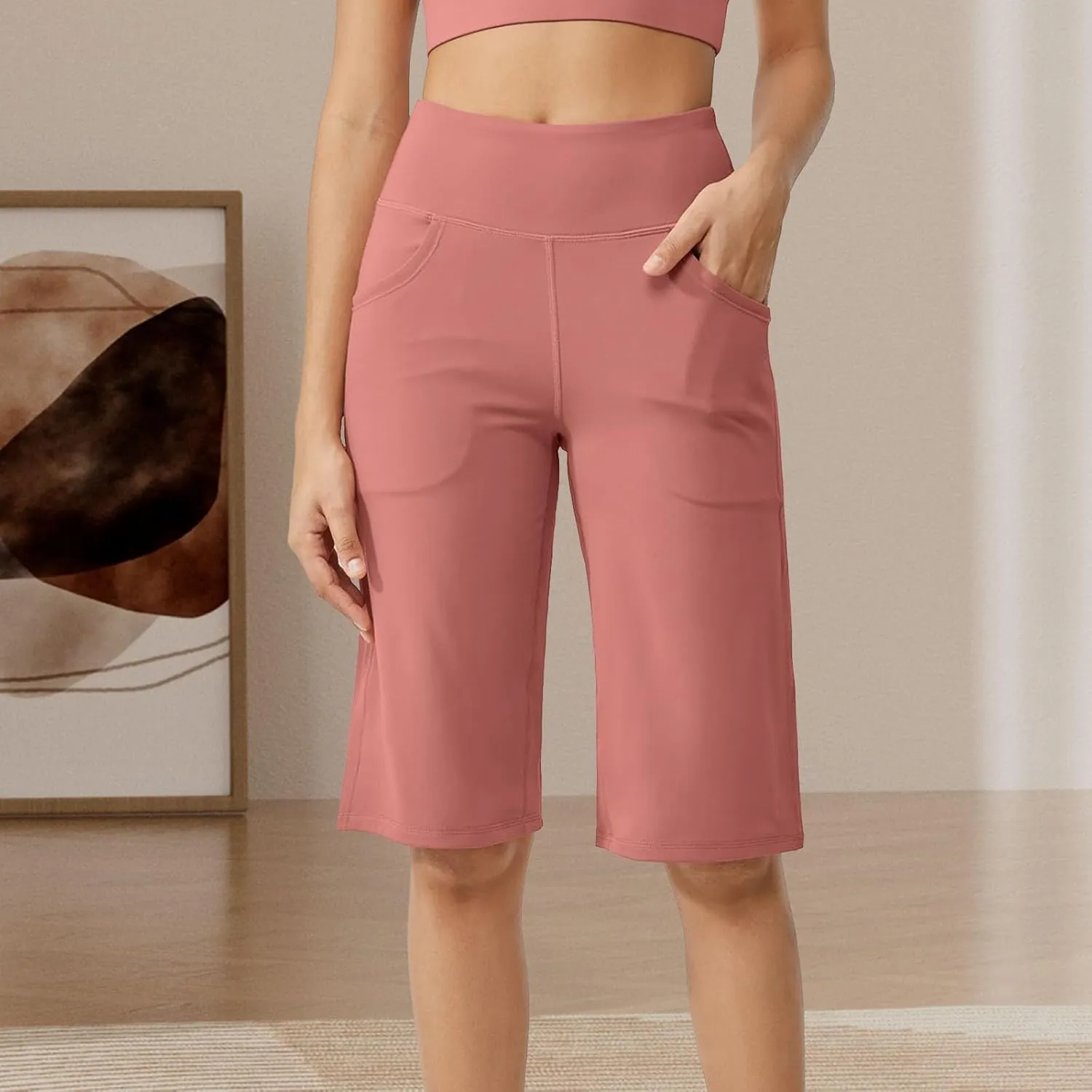 Tummy Control Yoga Capris Women Casual Stretch High Waisted Yoga Leggings Comfy Wide Leg Pants Yoga Capri for Women