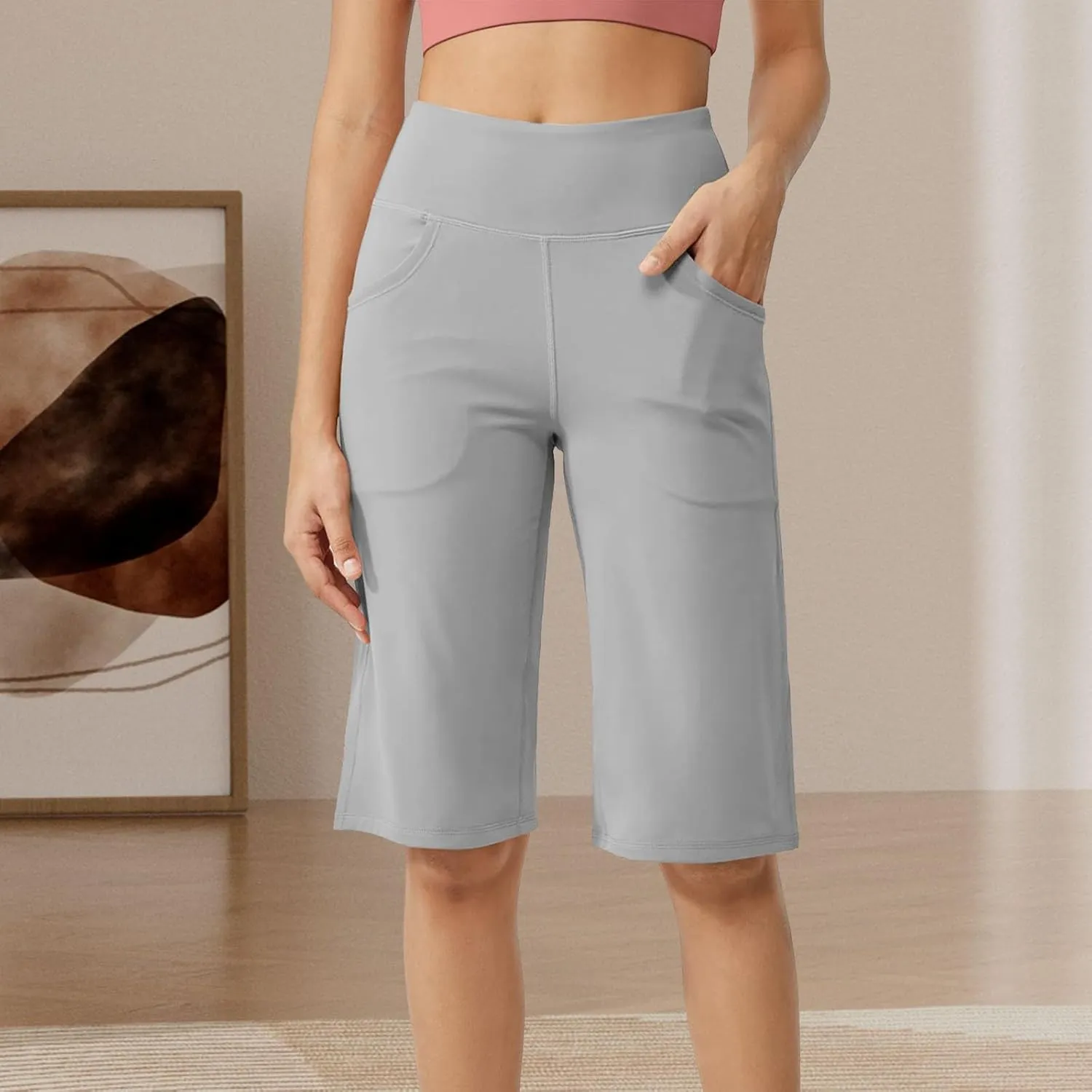 Tummy Control Yoga Capris Women Casual Stretch High Waisted Yoga Leggings Comfy Wide Leg Pants Yoga Capri for Women