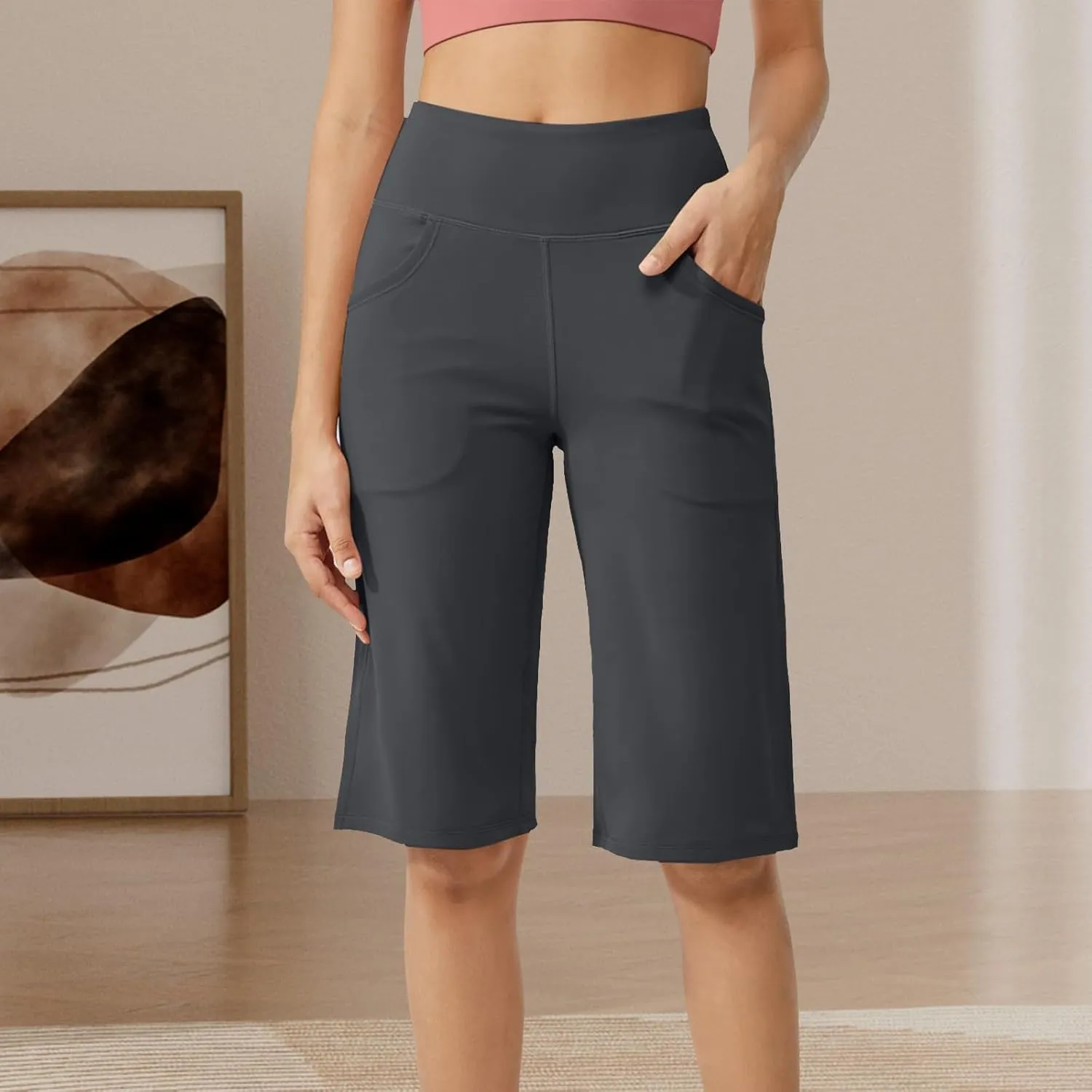 Tummy Control Yoga Capris Women Casual Stretch High Waisted Yoga Leggings Comfy Wide Leg Pants Yoga Capri for Women