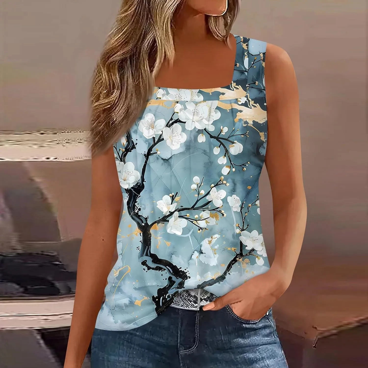 Tunic Tank Tops for Women Flowy Tank Tops for Women Loose Fit Pleated Going Out Outfits Casual Sleeveless Tee Shirts