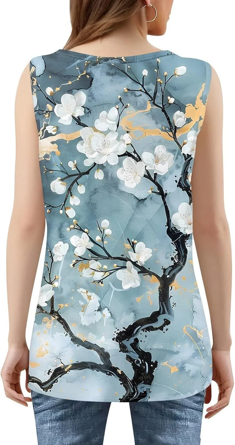 Tunic Tank Tops for Women Flowy Tank Tops for Women Loose Fit Pleated Going Out Outfits Casual Sleeveless Tee Shirts
