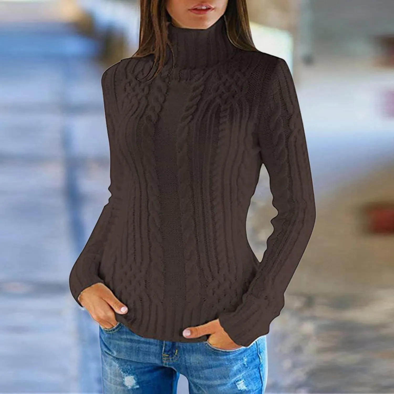 Turtleneck Long Sleeve Shirts Sweater Women's Autumn and Winter Short Pullover Solid Color Loose Sweater Thickened