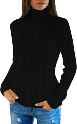 Turtleneck Long Sleeve Shirts Sweater Women's Autumn and Winter Short Pullover Solid Color Loose Sweater Thickened