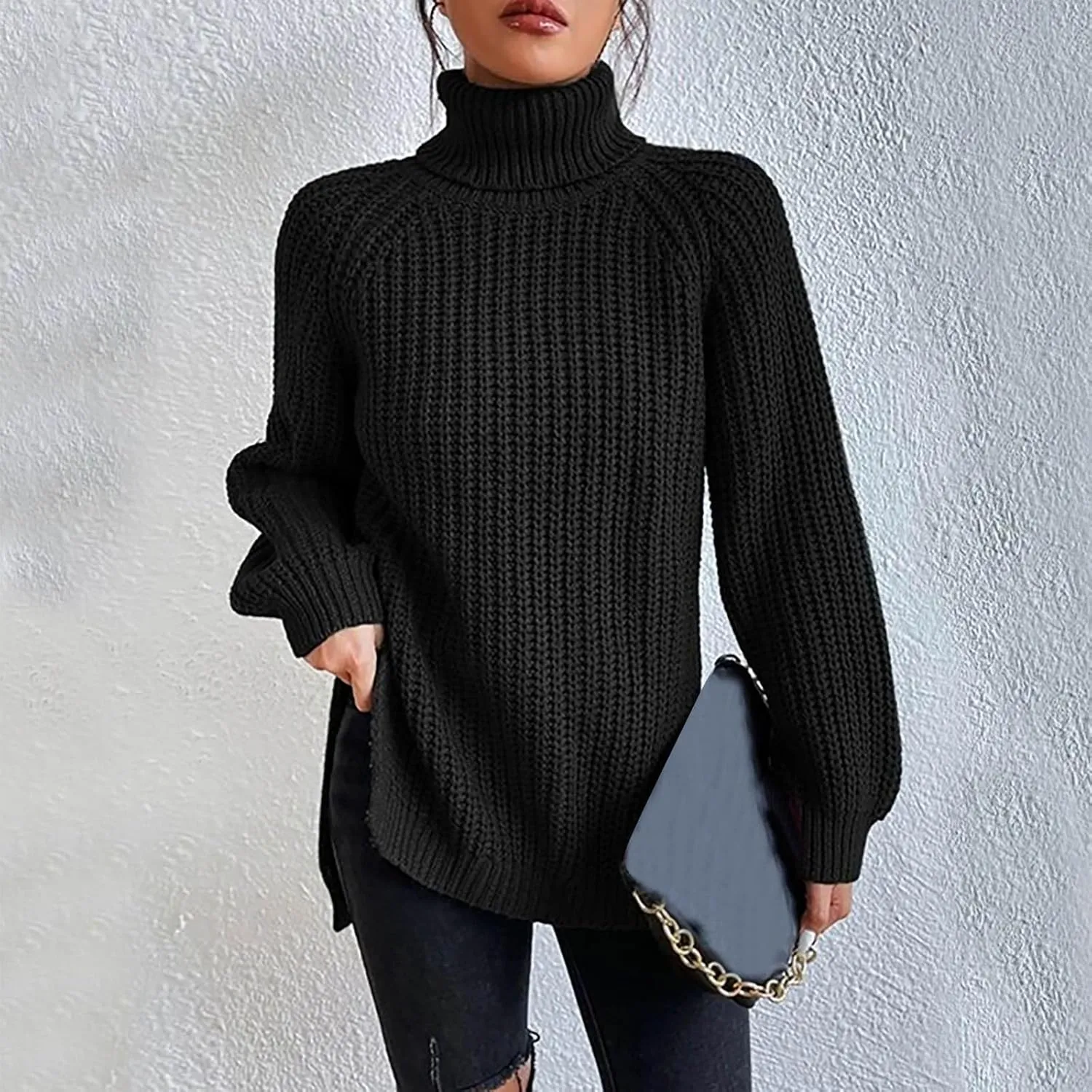 Turtleneck Sweater Women Chunky Knit Sweater Fall Winter Sweaters Cable Weaving Long Sleeve Pullover Thermal Sweater