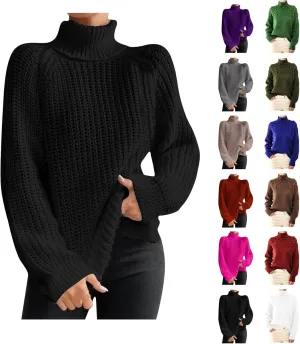 Turtleneck Sweater Women Chunky Knit Sweater Fall Winter Sweaters Cable Weaving Long Sleeve Pullover Thermal Sweater