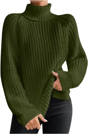Turtleneck Sweater Women Chunky Knit Sweater Fall Winter Sweaters Cable Weaving Long Sleeve Pullover Thermal Sweater