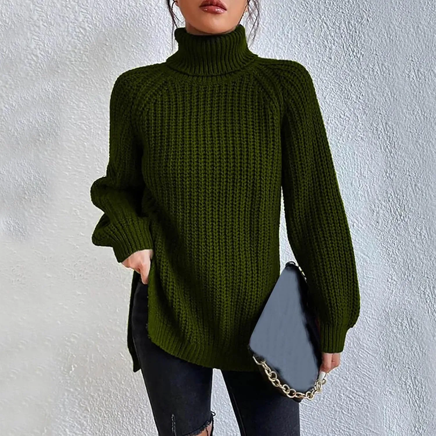 Turtleneck Sweater Women Chunky Knit Sweater Fall Winter Sweaters Cable Weaving Long Sleeve Pullover Thermal Sweater