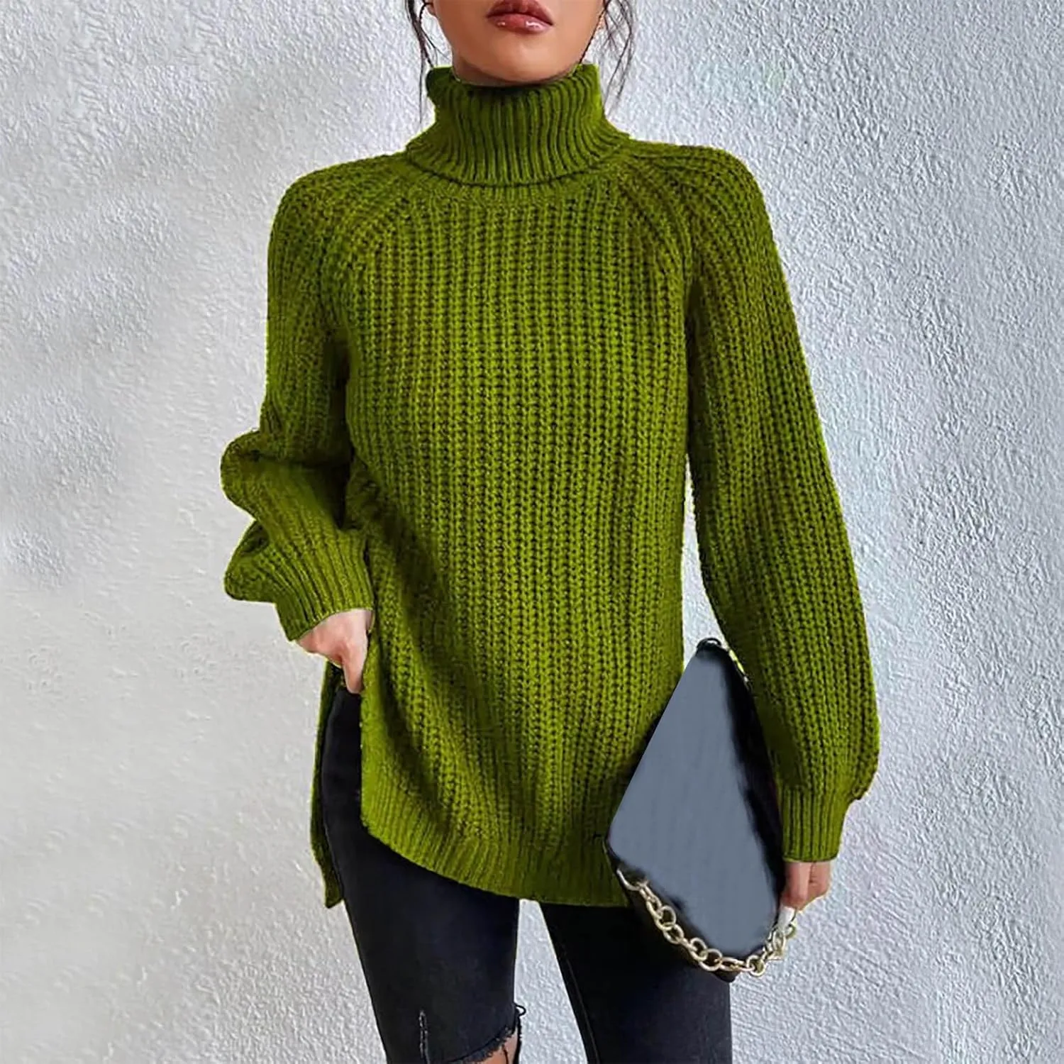 Turtleneck Sweater Women Chunky Knit Sweater Fall Winter Sweaters Cable Weaving Long Sleeve Pullover Thermal Sweater