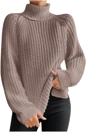 Turtleneck Sweater Women Chunky Knit Sweater Fall Winter Sweaters Cable Weaving Long Sleeve Pullover Thermal Sweater