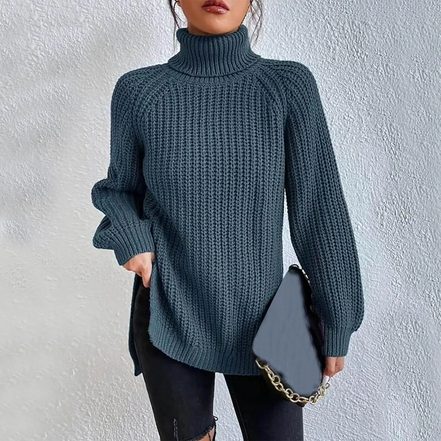 Turtleneck Sweater Women Chunky Knit Sweater Fall Winter Sweaters Cable Weaving Long Sleeve Pullover Thermal Sweater