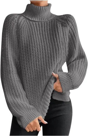 Turtleneck Sweater Women Chunky Knit Sweater Fall Winter Sweaters Cable Weaving Long Sleeve Pullover Thermal Sweater