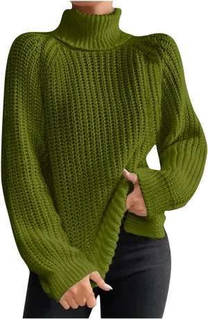 Turtleneck Sweater Women Chunky Knit Sweater Fall Winter Sweaters Cable Weaving Long Sleeve Pullover Thermal Sweater