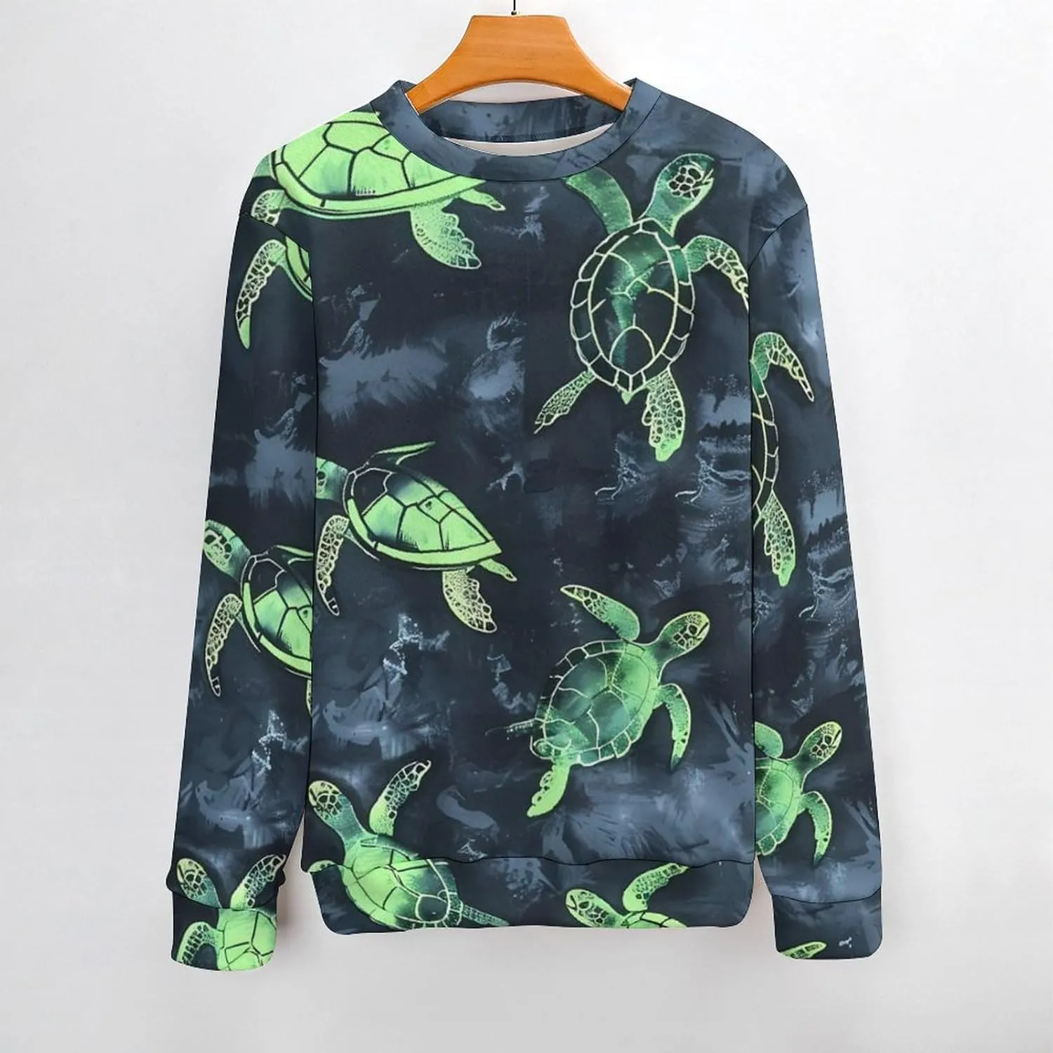 Turtles Tie Dye Pattern Crew Neck Sweater Oversized Long Sleeve Pure Cotton Casual Knit Pullover Sweatshirt
