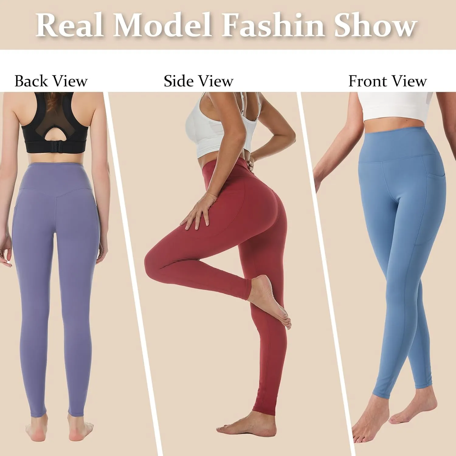 UNACOO Yoga Pants for Women High Waisted Tummy Control Yoga Pants with Pockets Elasticity Yoga Legging