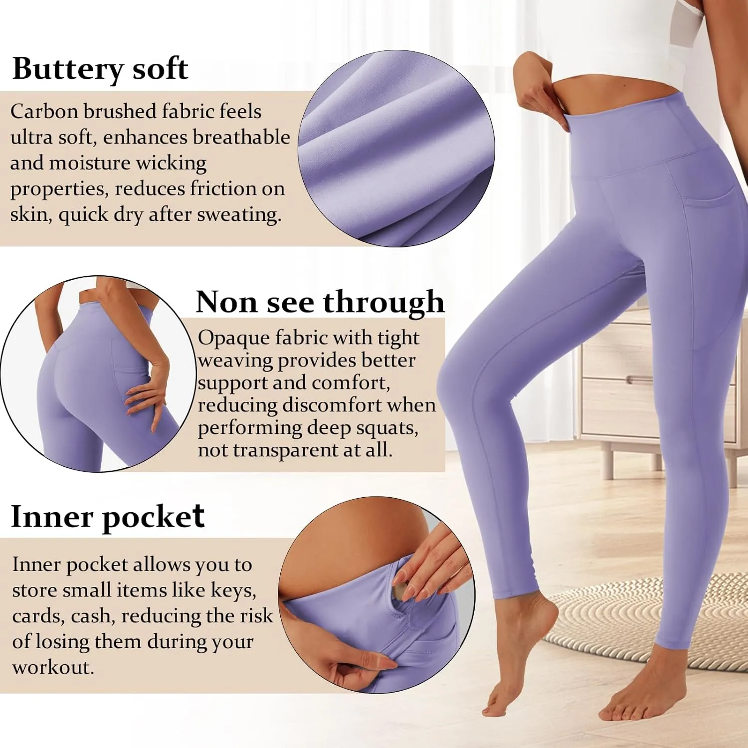 UNACOO Yoga Pants for Women High Waisted Tummy Control Yoga Pants with Pockets Elasticity Yoga Legging