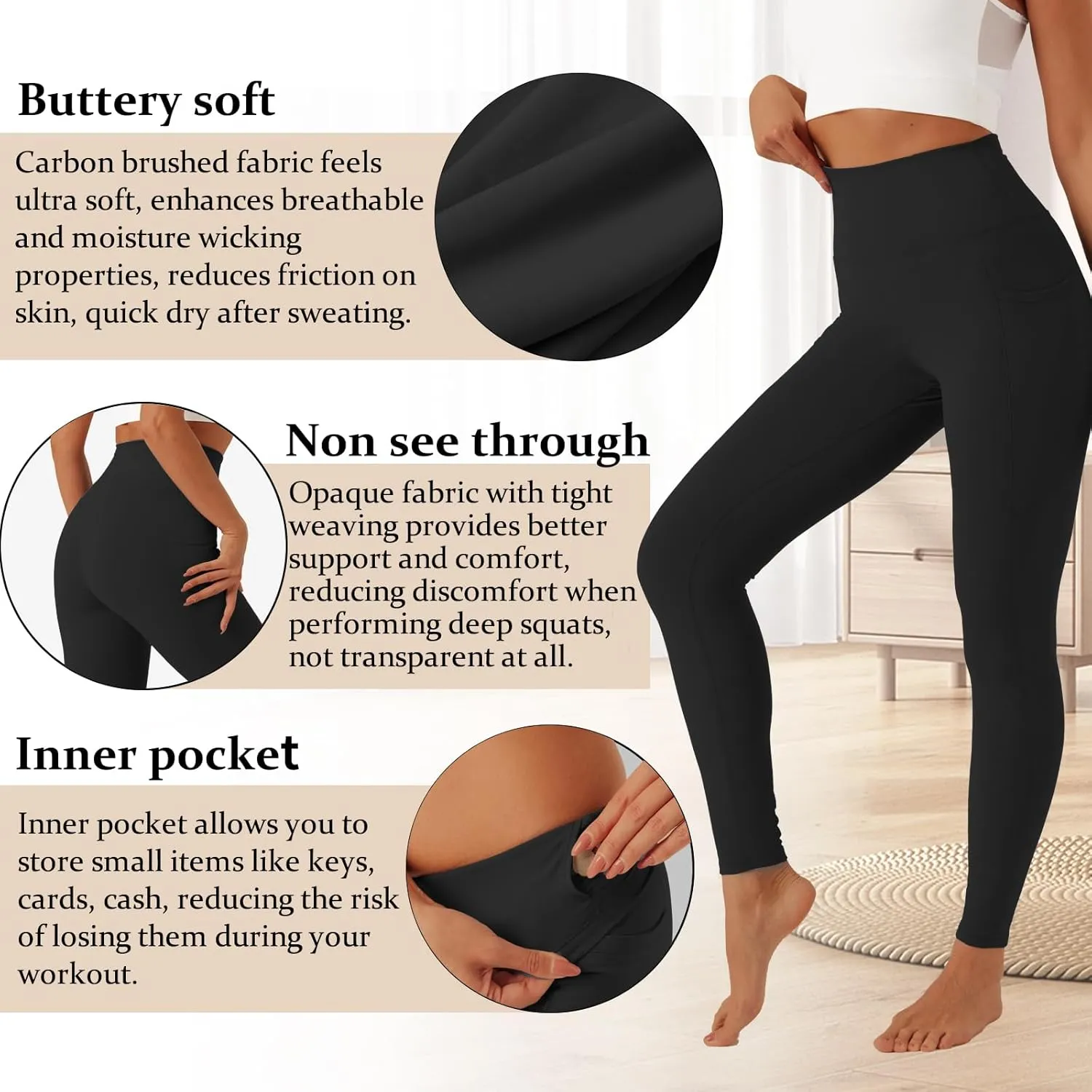 UNACOO Yoga Pants for Women High Waisted Tummy Control Yoga Pants with Pockets Elasticity Yoga Legging