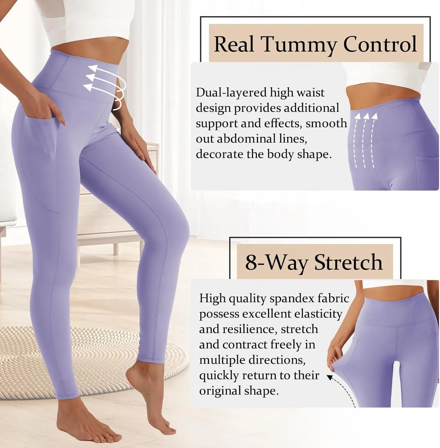 UNACOO Yoga Pants for Women High Waisted Tummy Control Yoga Pants with Pockets Elasticity Yoga Legging