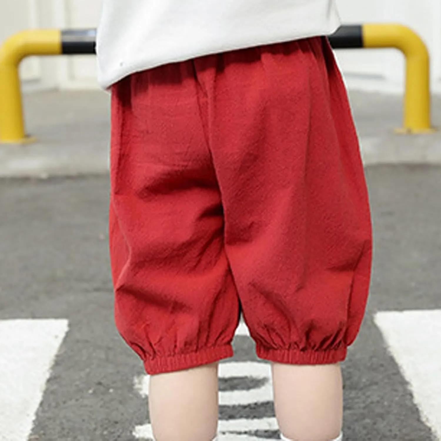 Unisex Kids Hippie Harem Shorts Girls Boys Casual Elastic Drawstring Tapered Pants Solid Baggy Drop Crotch Trouser