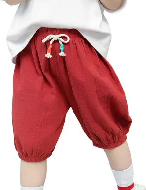 Unisex Kids Hippie Harem Shorts Girls Boys Casual Elastic Drawstring Tapered Pants Solid Baggy Drop Crotch Trouser