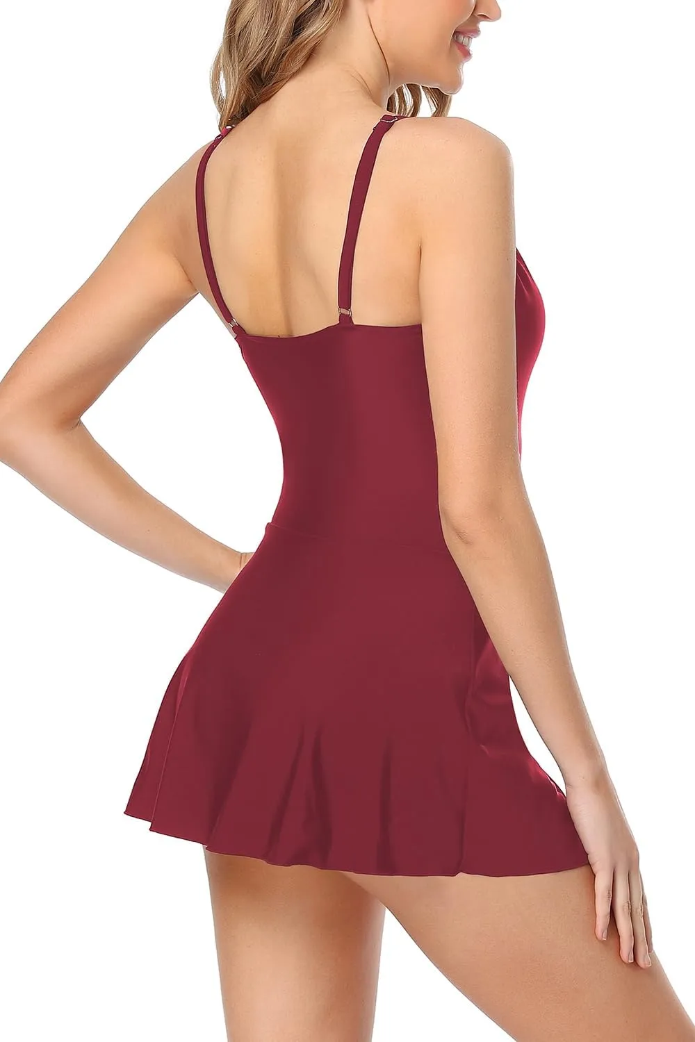 Upopby Women's One Piece Swimdress Swimsuits for Women Tummy Control Swim Dress Slimming Side Tie Skirted Bathing Suits