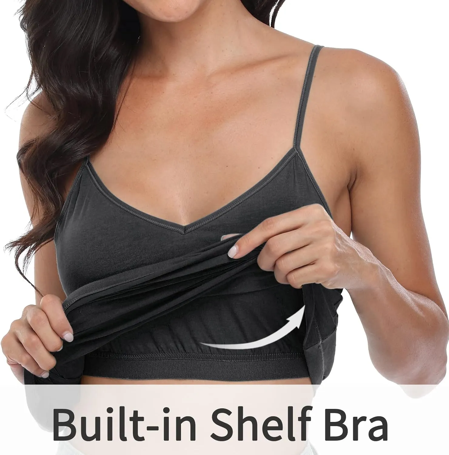 V FOR CITY Women V-Neck Camisole with Shelf Bra Slim Fit Cotton Tank Tops Cami Shirts for Layering 2 Pack