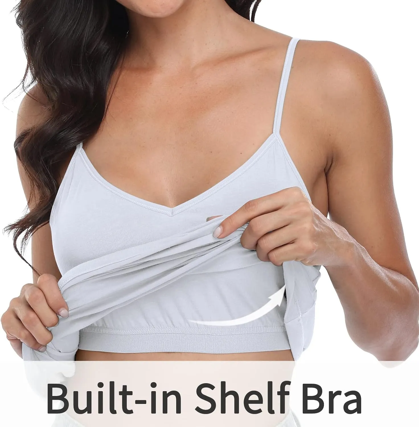 V FOR CITY Women V-Neck Camisole with Shelf Bra Slim Fit Cotton Tank Tops Cami Shirts for Layering 2 Pack