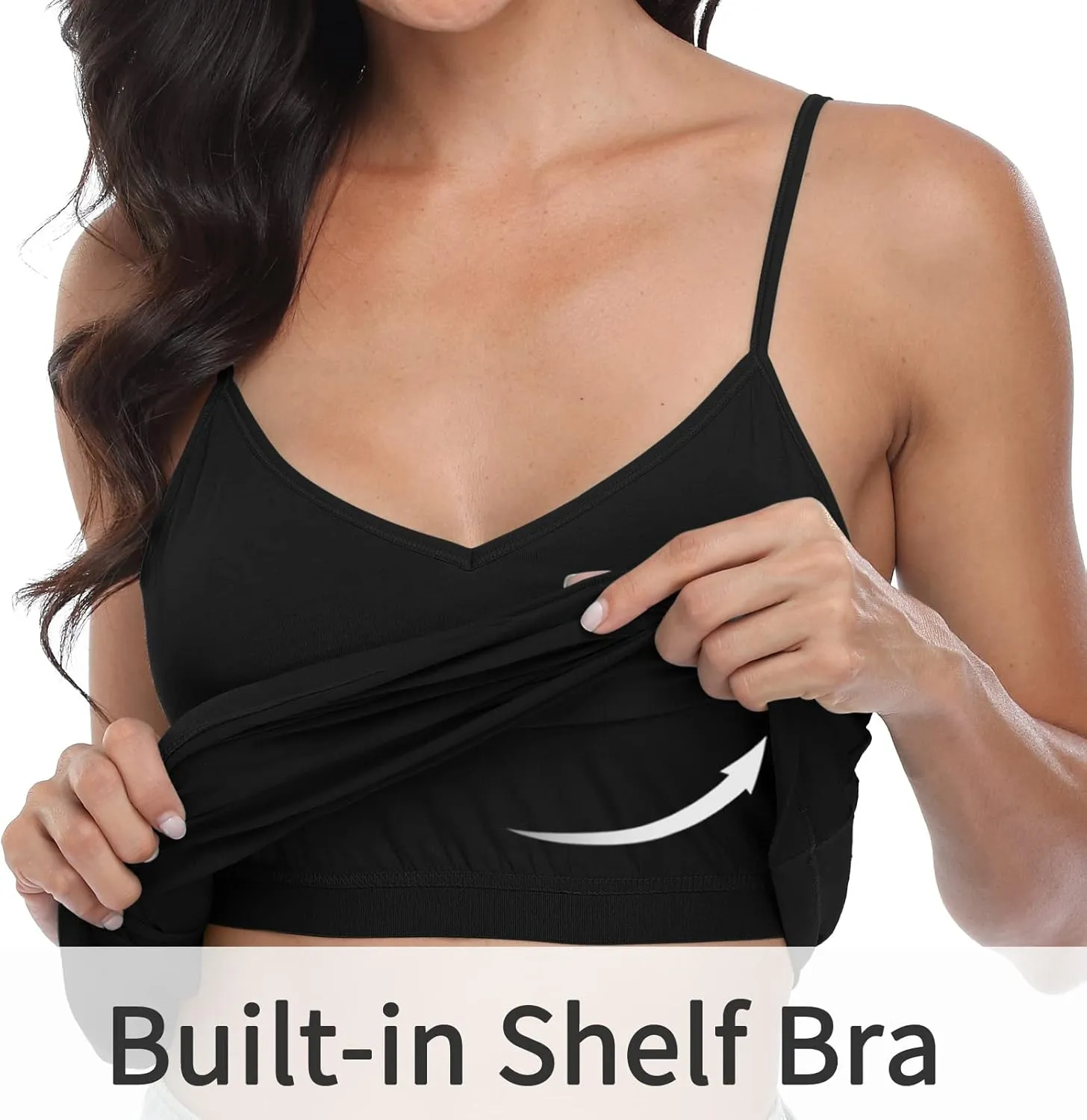 V FOR CITY Women V-Neck Camisole with Shelf Bra Slim Fit Cotton Tank Tops Cami Shirts for Layering 2 Pack