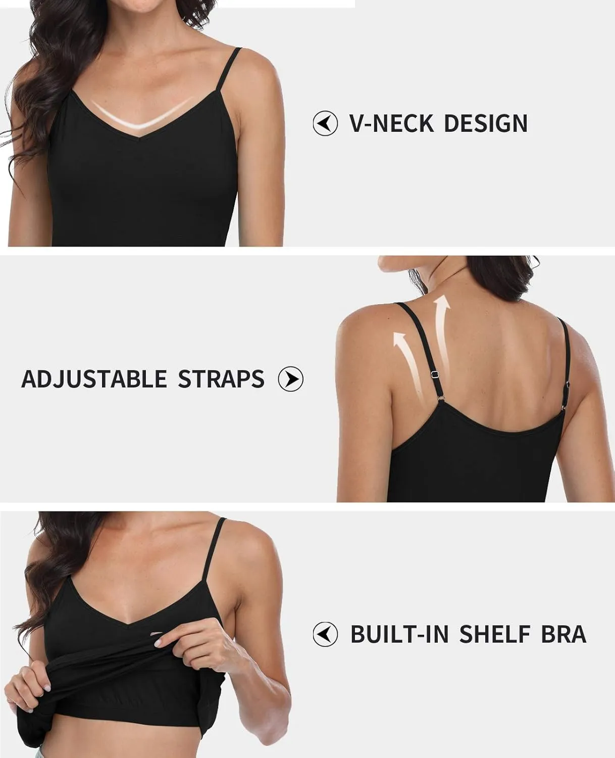 V FOR CITY Women V-Neck Camisole with Shelf Bra Slim Fit Cotton Tank Tops Cami Shirts for Layering 2 Pack