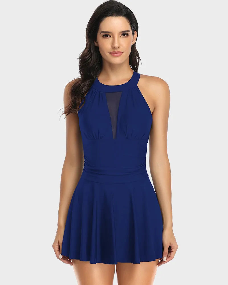 V-Neck Mesh Swimdress Swimsuits