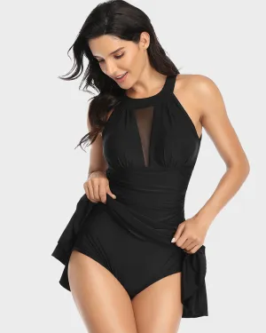 V-Neck Mesh Swimdress Swimsuits