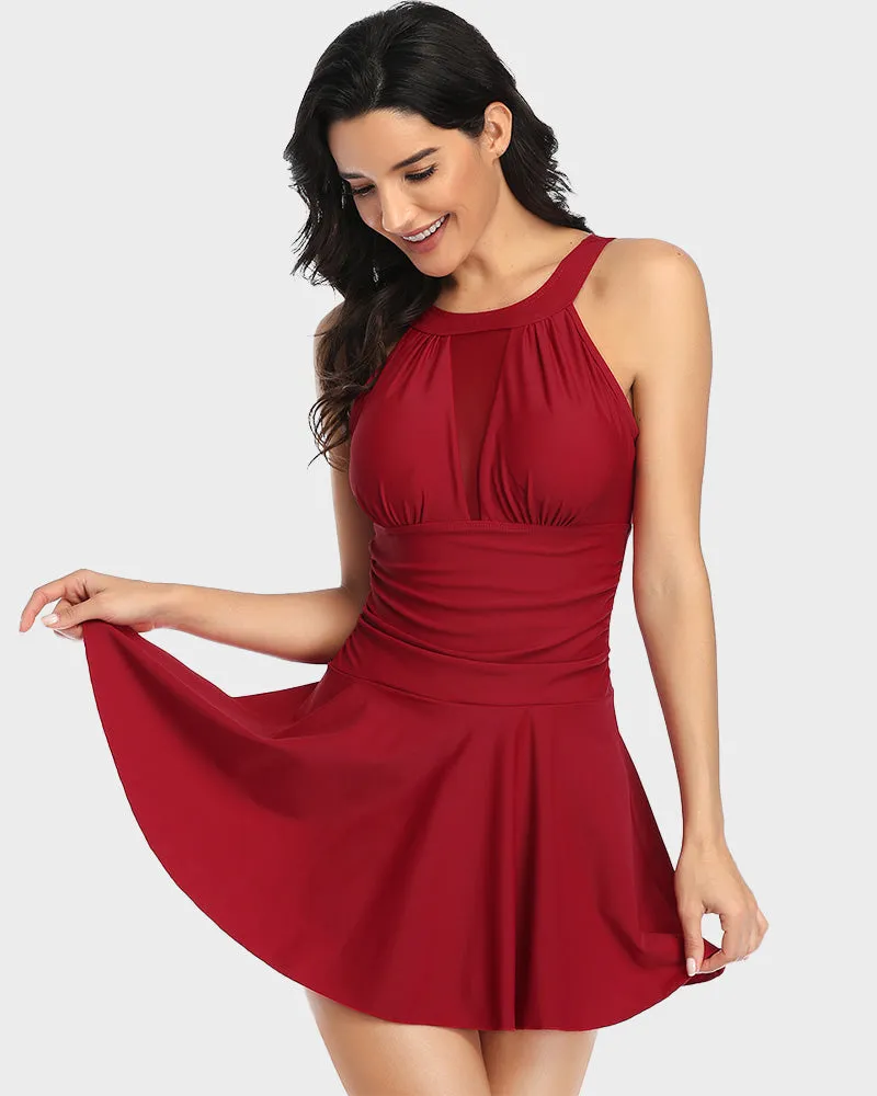 V-Neck Mesh Swimdress Swimsuits