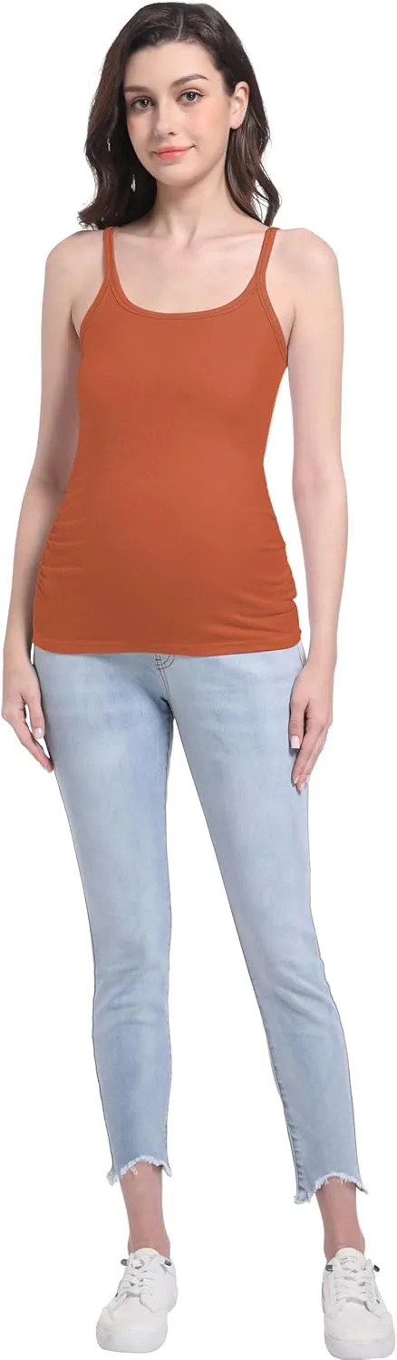 V VOCNI Maternity Tank Top for Women Spaghetti Strap Scoop Neck Fitting Pregnancy Camisole Sleeveless Layering Cami Shirts