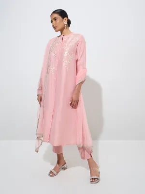 Vark Light Pink Embroidered Kurta, Pants, and Dupatta Set