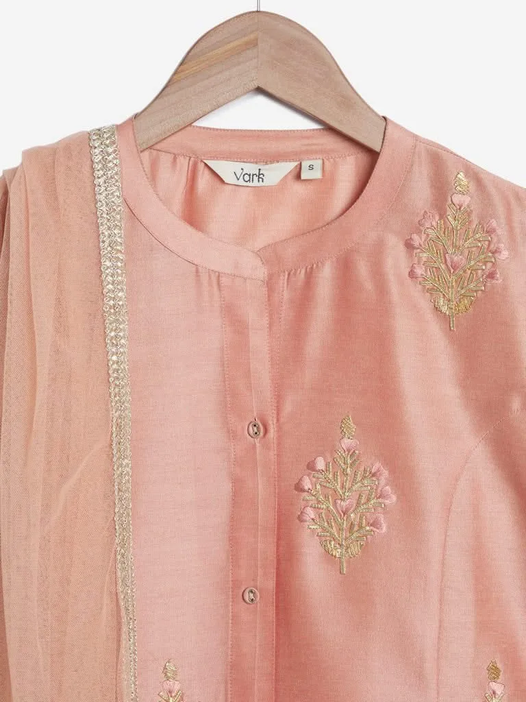 Vark Peach A-Line Kurta, Dupatta And Palazzos