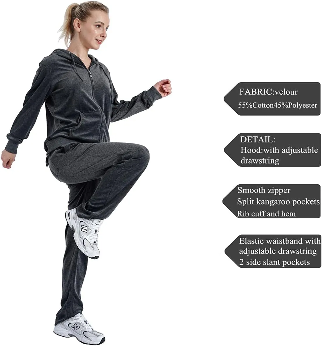 Velour Sweatsuits for Women Casual Zip Up Hooded Jackets and Long Pants 2 Pieces Outfits Sets