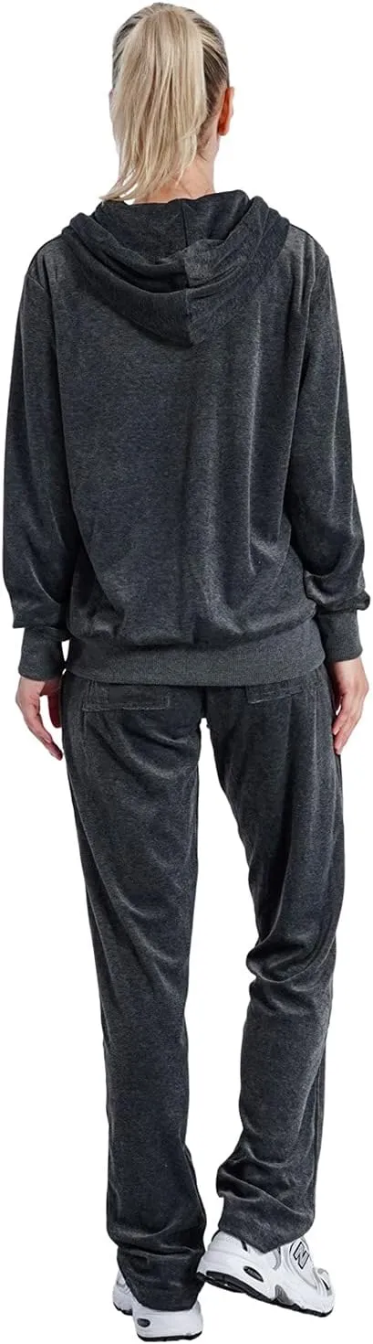 Velour Sweatsuits for Women Casual Zip Up Hooded Jackets and Long Pants 2 Pieces Outfits Sets