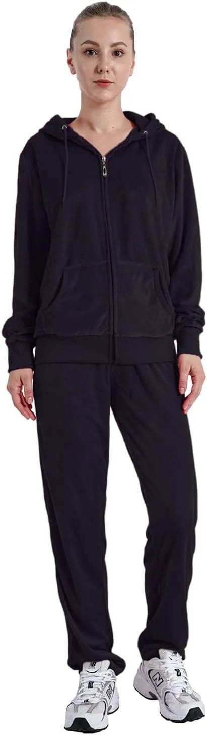 Velour Sweatsuits for Women Casual Zip Up Hooded Jackets and Long Pants 2 Pieces Outfits Sets