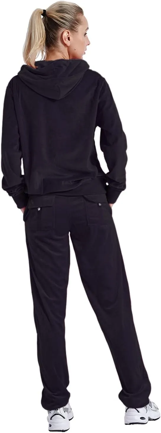 Velour Sweatsuits for Women Casual Zip Up Hooded Jackets and Long Pants 2 Pieces Outfits Sets