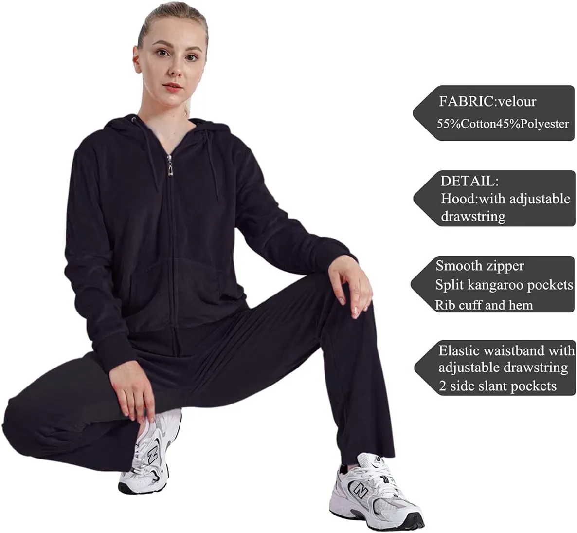 Velour Sweatsuits for Women Casual Zip Up Hooded Jackets and Long Pants 2 Pieces Outfits Sets