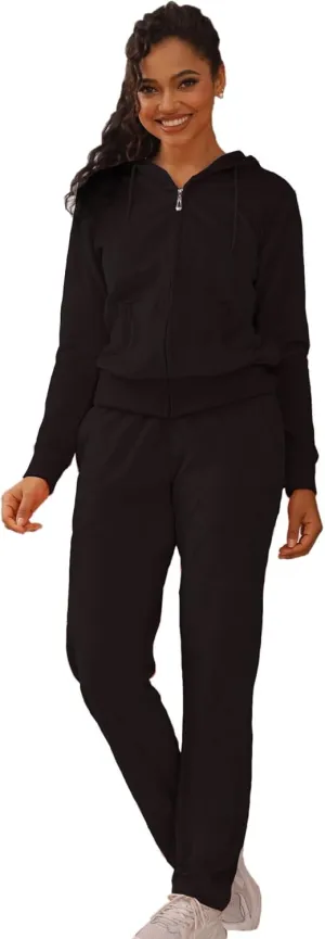 Velour Sweatsuits for Women Casual Zip Up Hooded Jackets and Long Pants 2 Pieces Outfits Sets