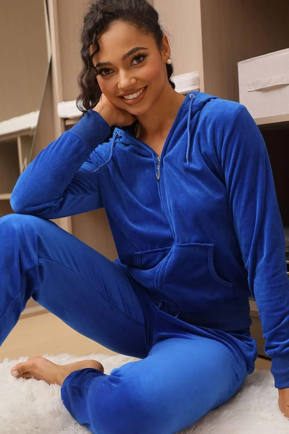 Velour Sweatsuits for Women Casual Zip Up Hooded Jackets and Long Pants 2 Pieces Outfits Sets
