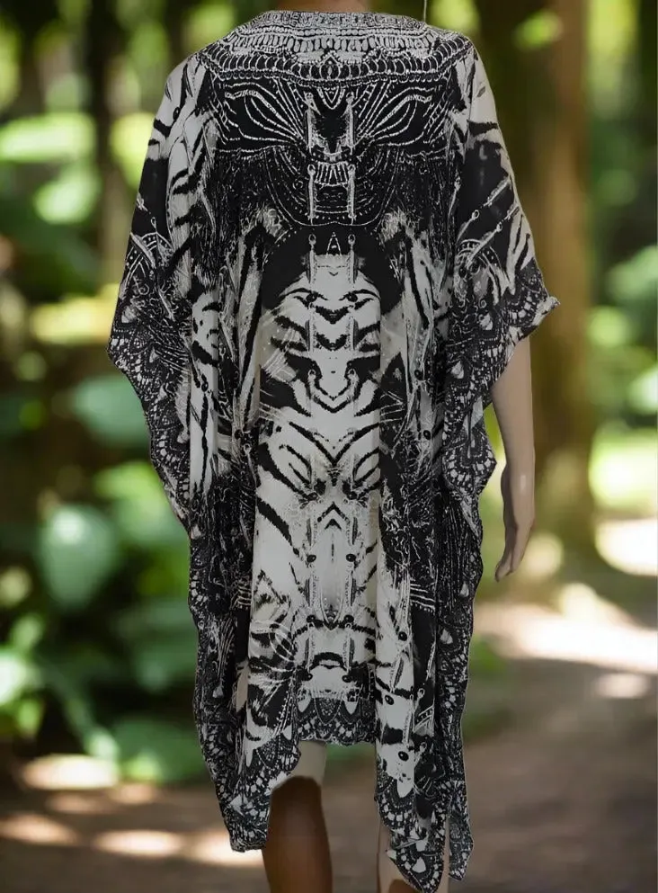 Venice short silk embellished Kaftan - by Fashion Spectrum