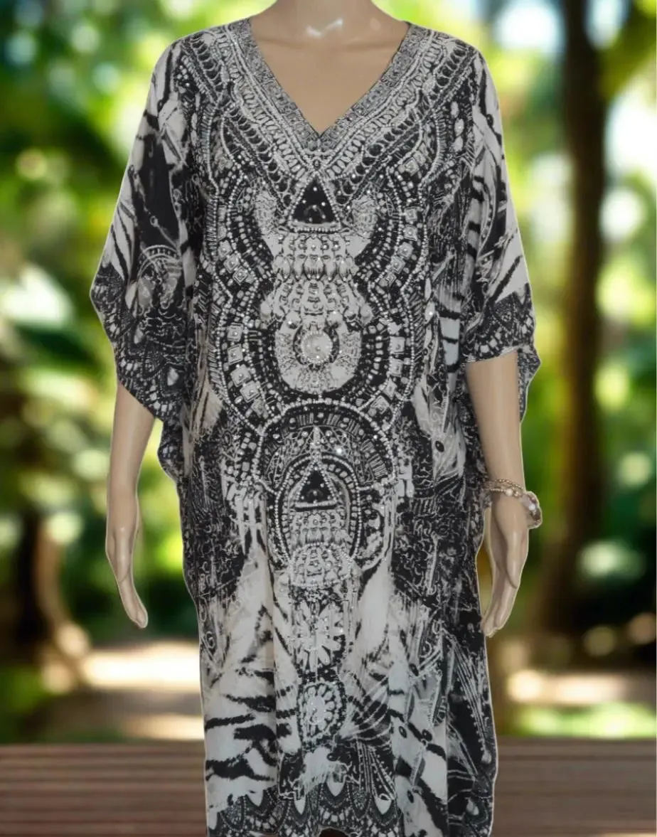 Venice short silk embellished Kaftan - by Fashion Spectrum