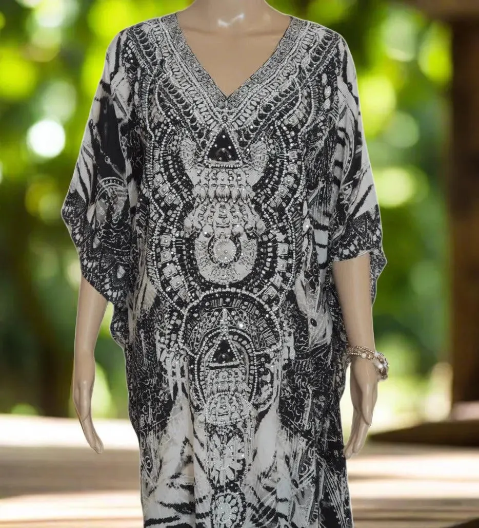 Venice short silk embellished Kaftan - by Fashion Spectrum