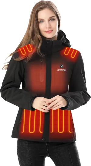 Venustas Women's Slim Fit Heated Jacket with Battery Pack, Windproof Electric Insulated Coat with Detachable Hood