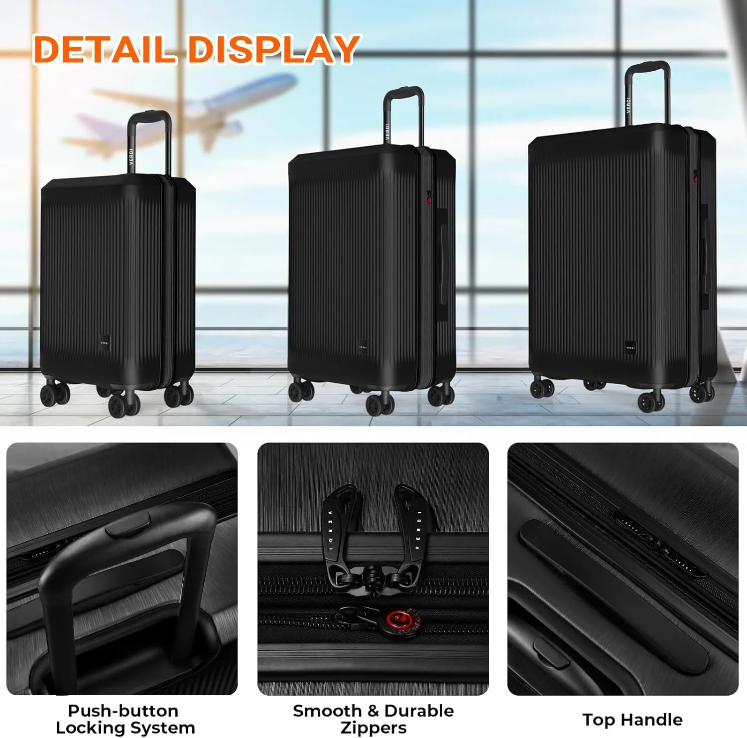 Verdi Hardside Carry On Luggage with Spinner Wheels, Lightweight Travel Suitcase
